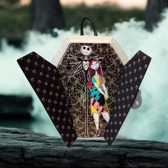 Loungefly DISNEY Nightmare Before Christmas Jack & Sally Coffin Backpack NWT - Picture 1 of 6